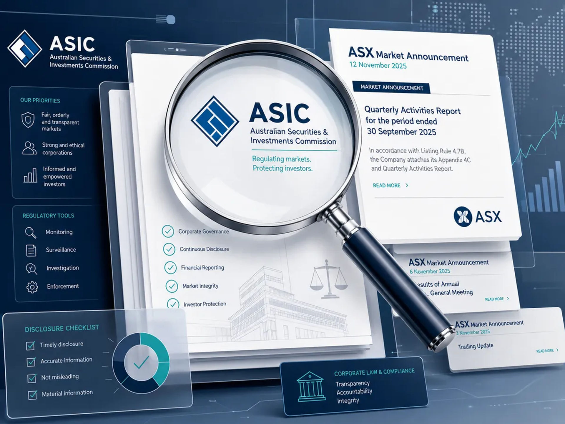 An illustration representing the Australian Securities and Investments Commission (ASIC) regulatory oversight.