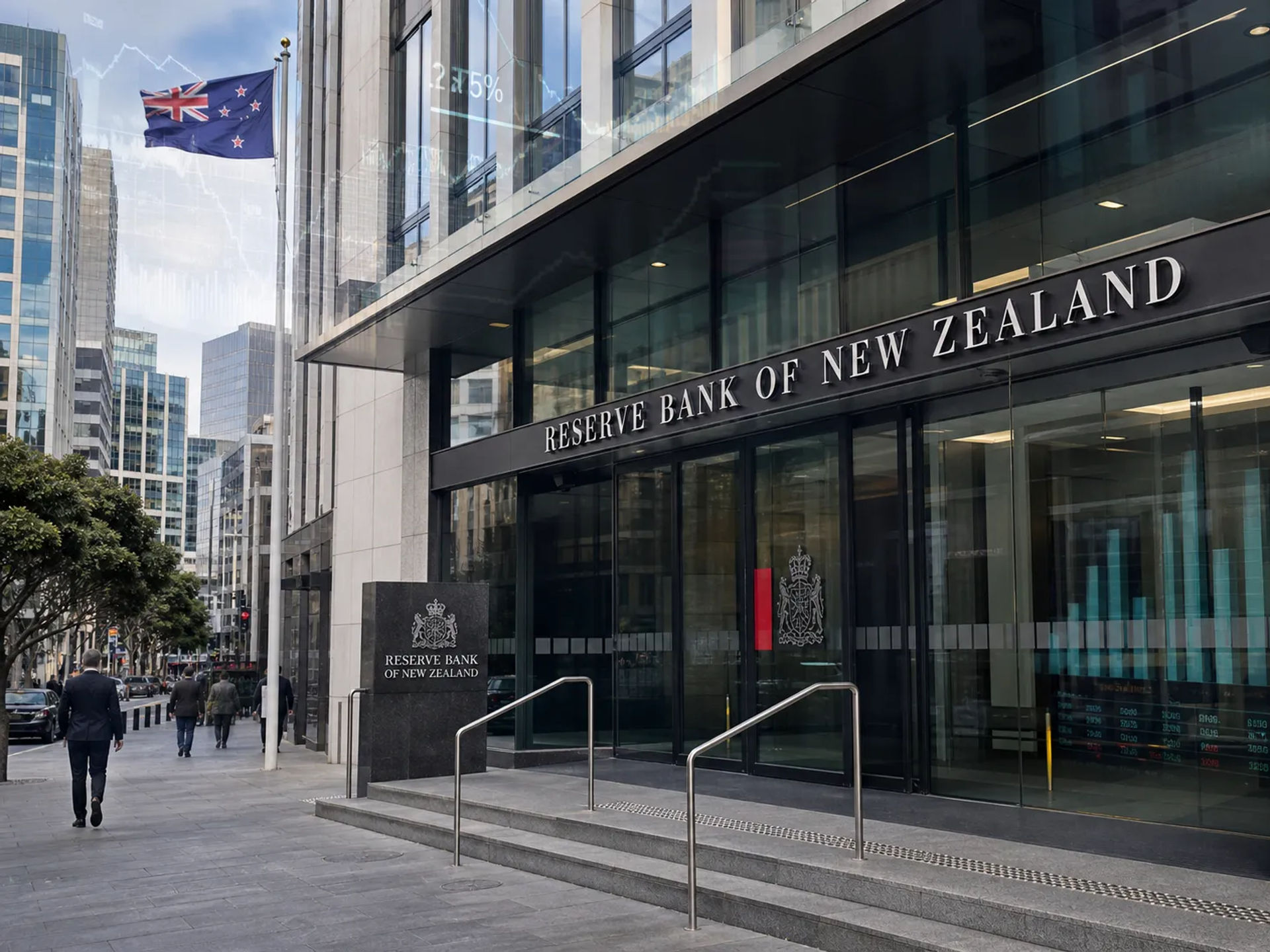 Shot of the Reserve Bank of New Zealand exterior in Wellington