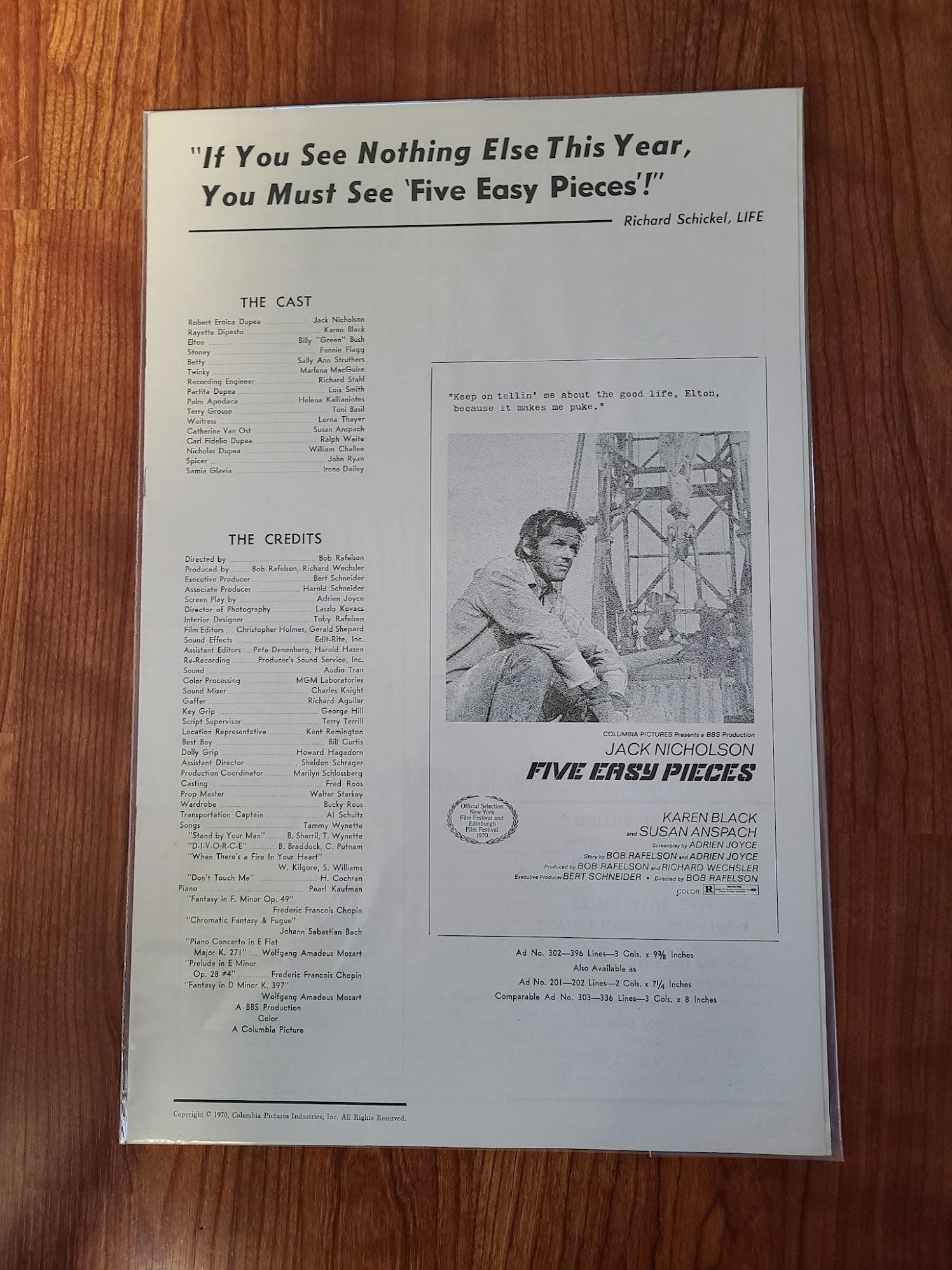 Five Easy Pieces 1970 Press Books
