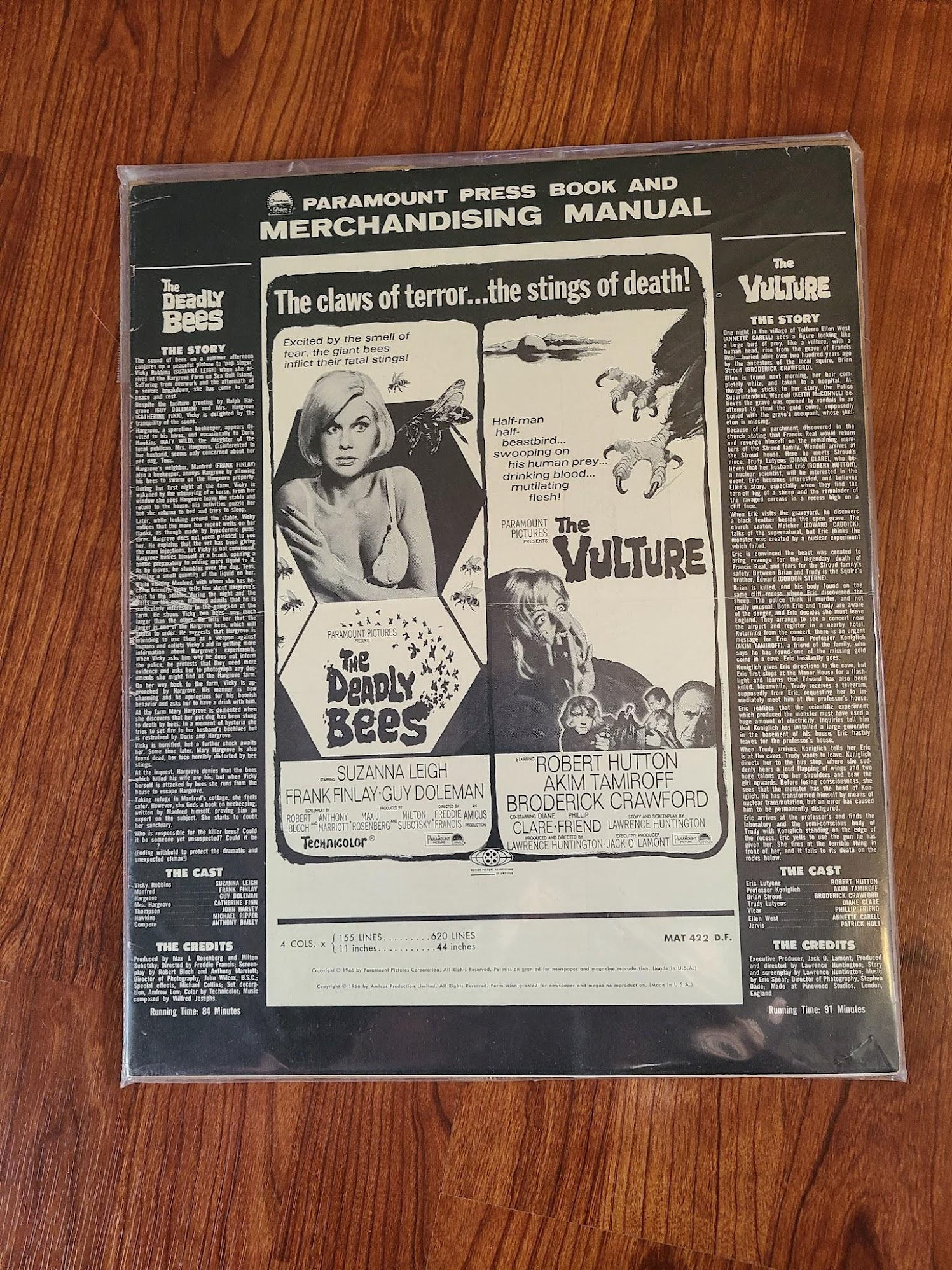 The Deadly Bees/ The Vulture 1967 Press Books