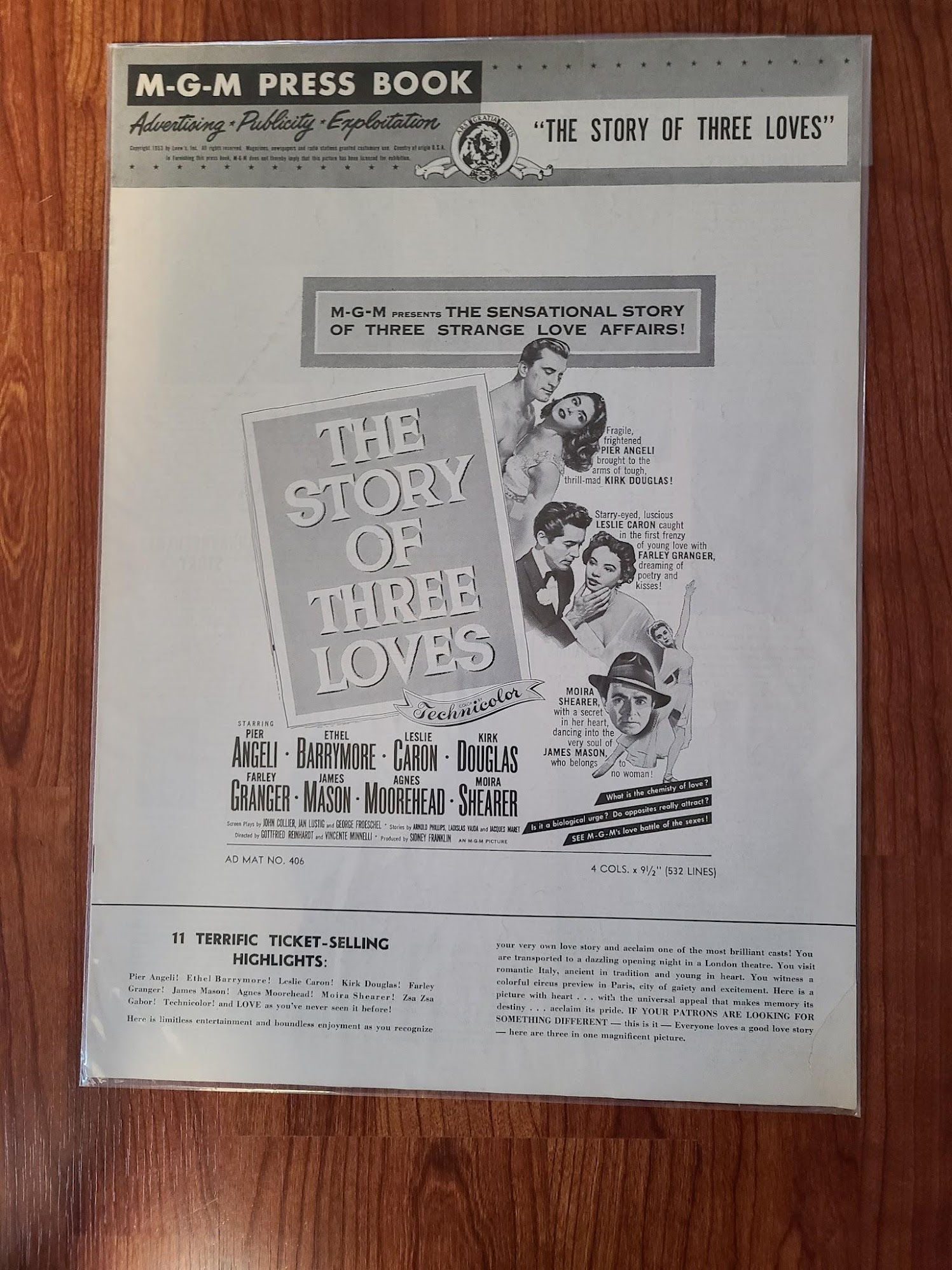 The Story Of Three Loves 1953 Press Books