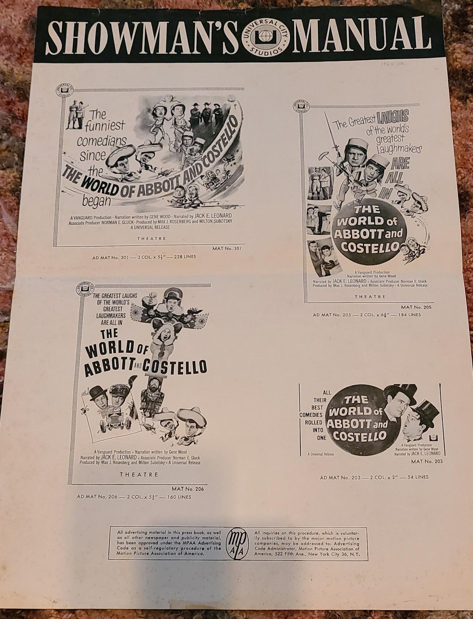 The World Of Abbott and Costello 1965 Press Books