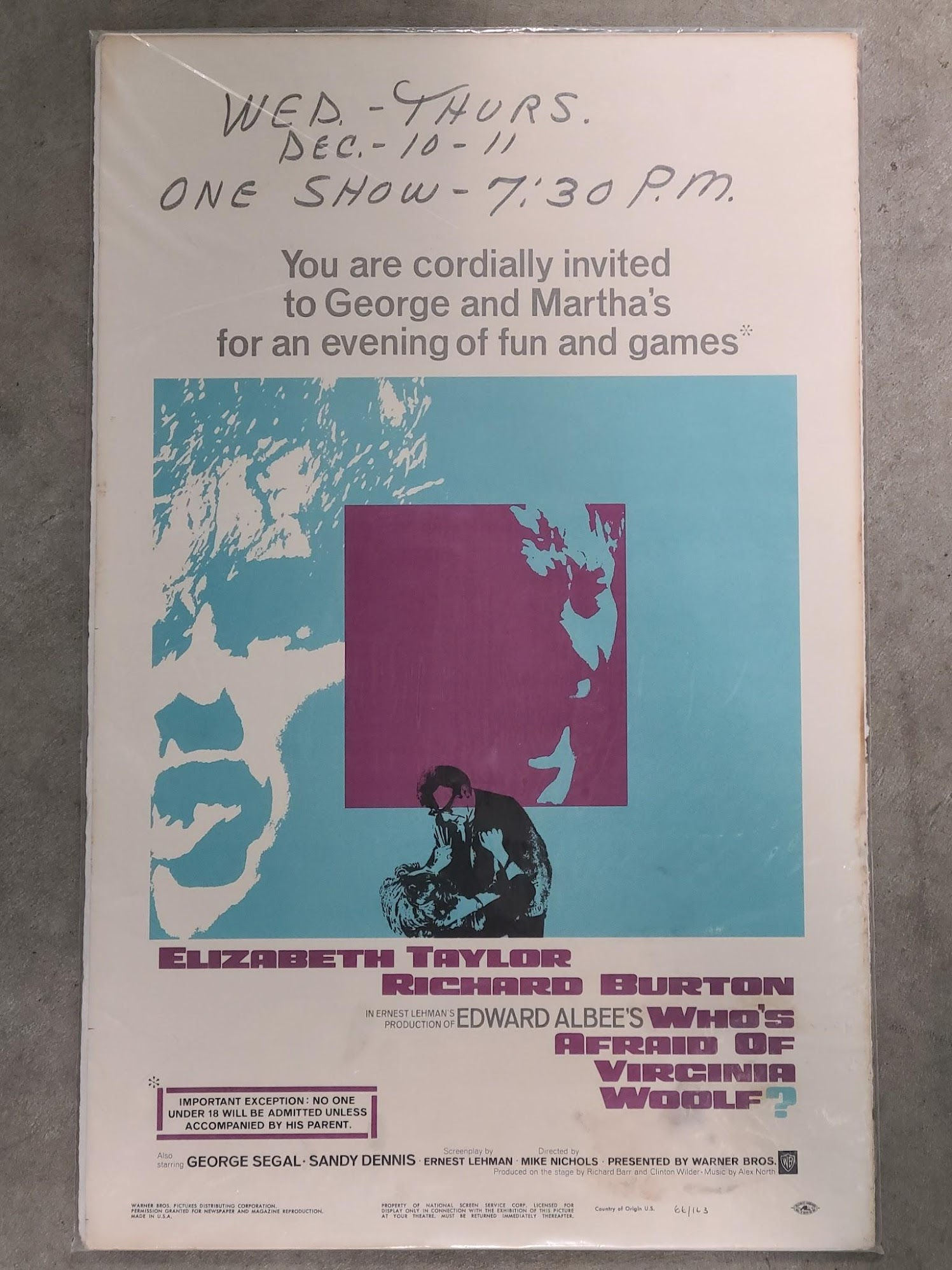 Who's Afraid Of Virginia Woolf 1966 Window Cards