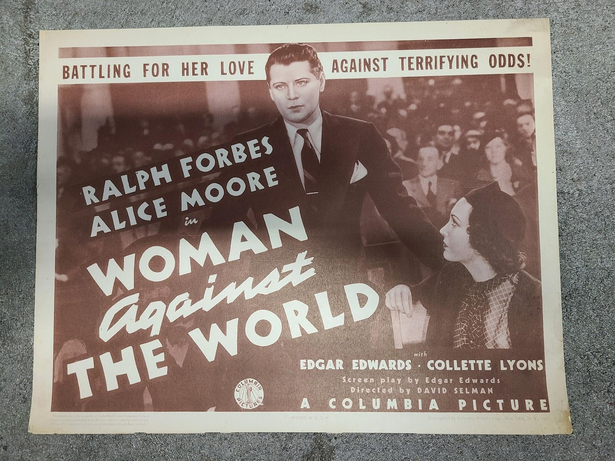 Woman Against The World 1937 Title Cards