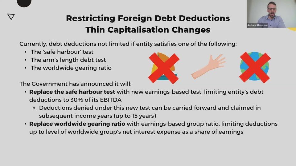 3. Restricting foreign debt deductions - Thin capitalisation changes