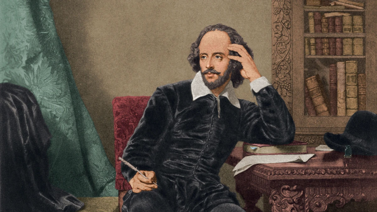 William Shakespeare biografia Pintura de William Shakespeare segurando uma pena
