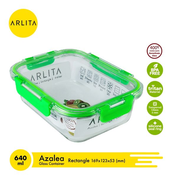 ARLITA AZALEA GREEN GLASS CONTAINER RECTANGLE 640ML - Hiro Electronics