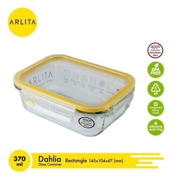 ARLITA DAHLIA YELLOW GLASS CONTAINER RECTANGLE 370ML - Hiro Electronics