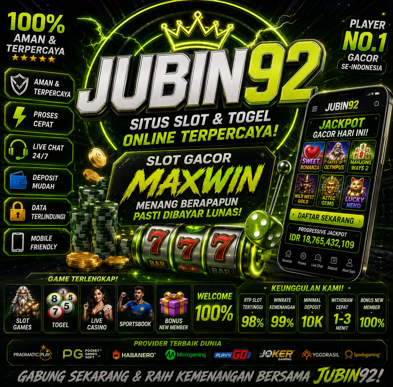JUBIN92 — Jackpot Kilat, Withdraw Cepat, Kemenangan Nyata!