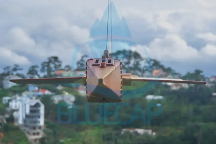 BlueCapBird® Fast active suspended quantum rubidium magnetometer facing the camera with both control surfaces visible