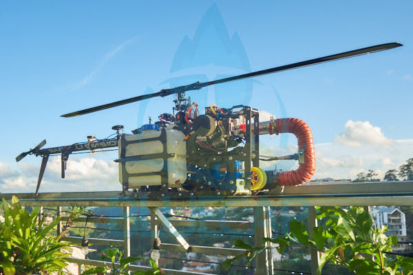 BlueCapHeli® airborne geophysical survey platform in flight preparation