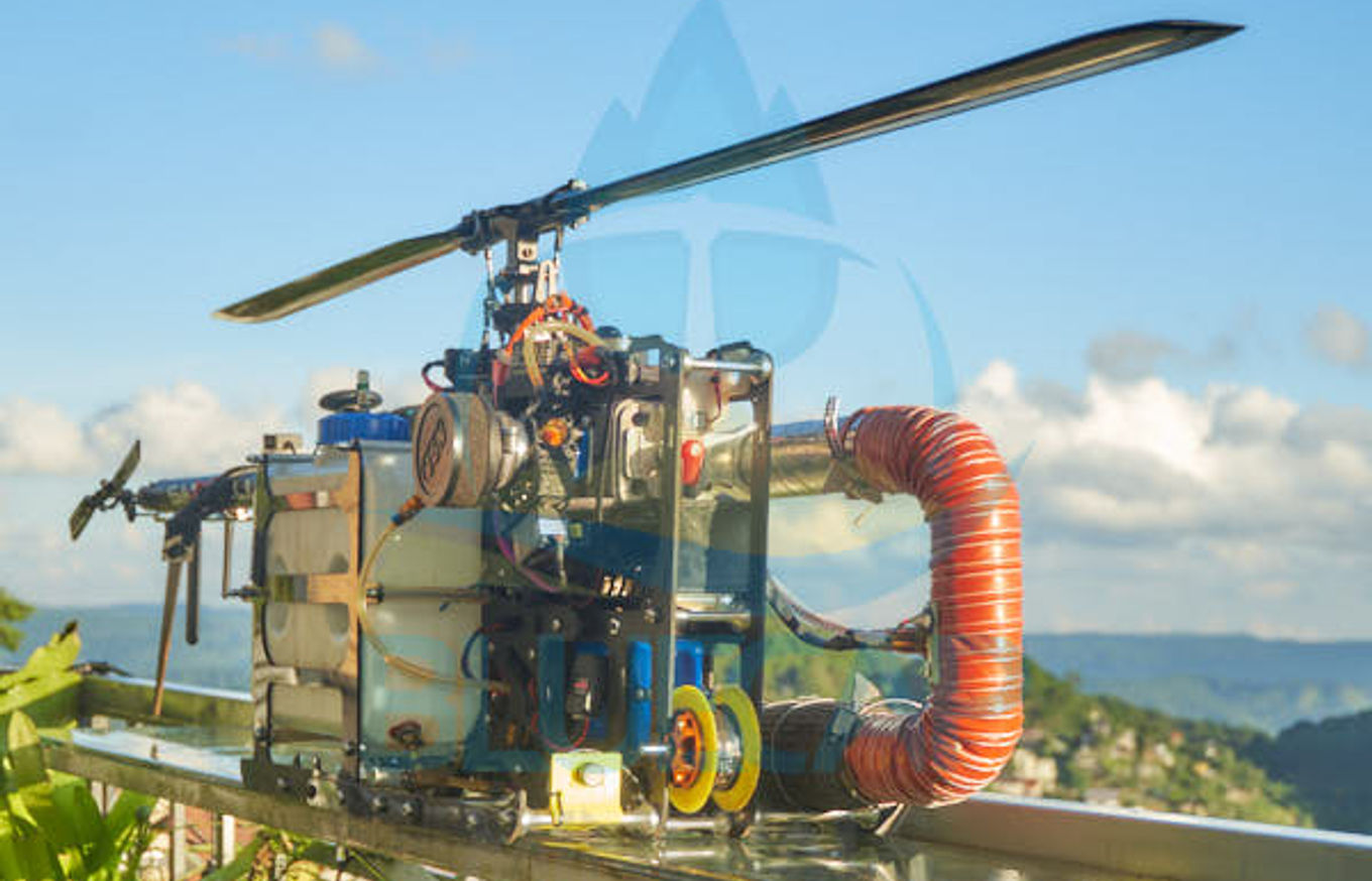 BlueCapHeli® survey helicopter in field preparation and flight