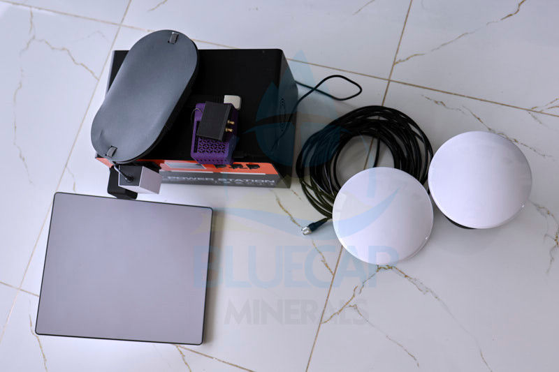 BlueCapRTK geodetic base station field kit with GNSS antennas, receiver electronics and power