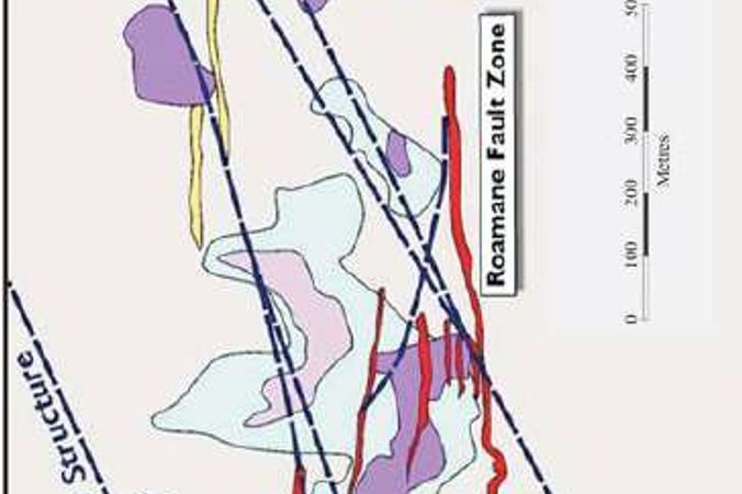 Geological plan showing lithology, fault zones and structural interpretation across a project area