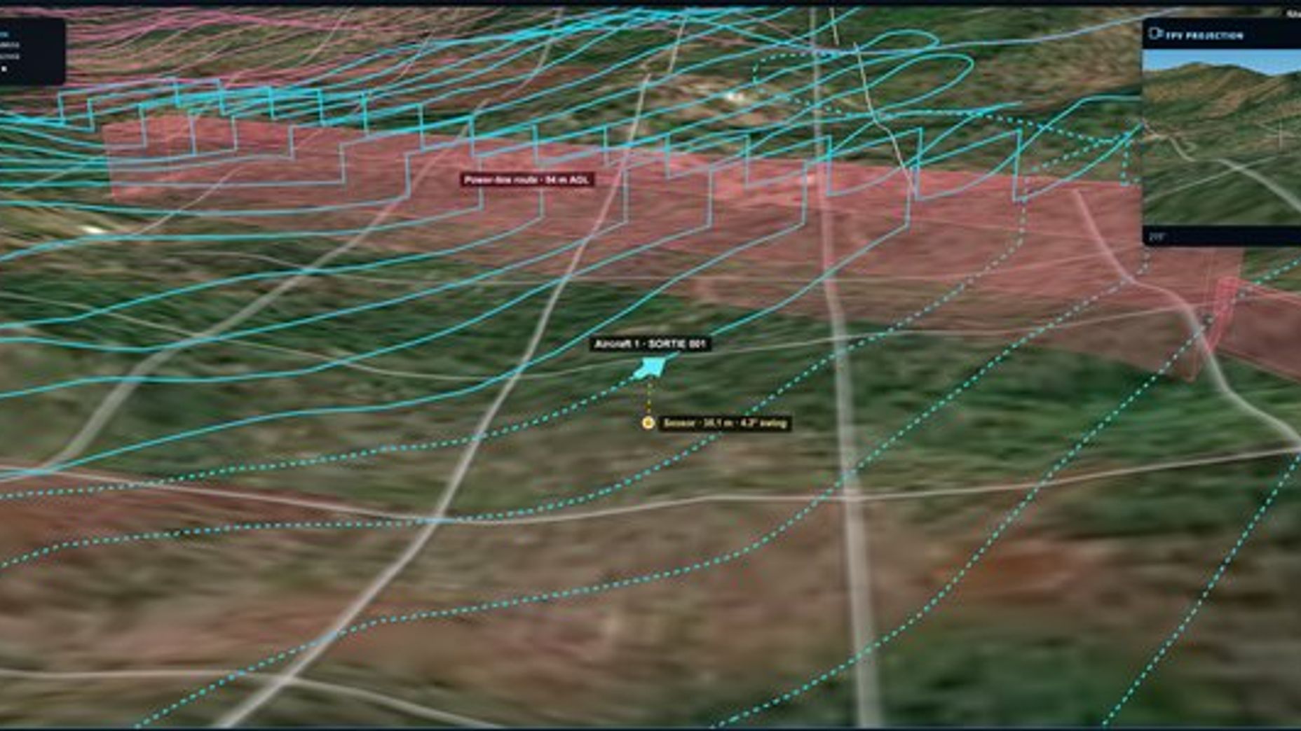 BlueCap Survey Portal powerline clearance review showing measured obstacle heights along the flown trajectory