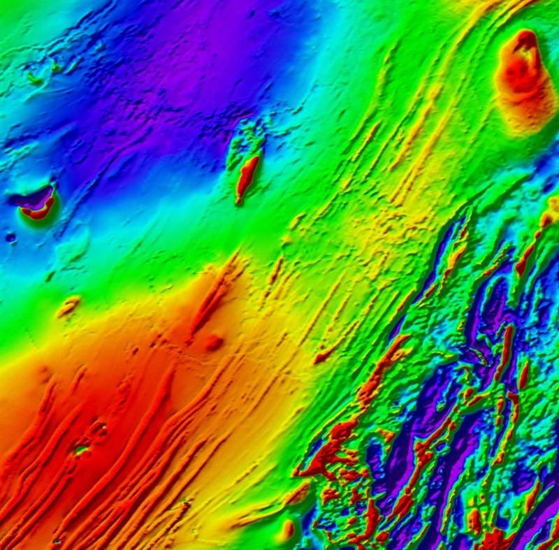 BlueCap total magnetic intensity map covering approximately 20 by 19.7 kilometres
