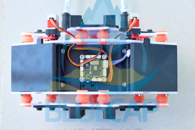 BlueCapLidar R6F dual-scanner drone LiDAR payload viewed from underneath with exposed electronics and wiring