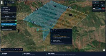 BlueCap Portal 2D mission-planning map with survey lines and aircraft allocation