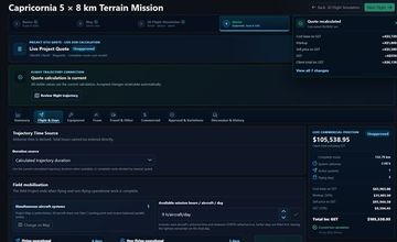 BlueCap Portal project workspace with current quote, calculated duration and mobilisation