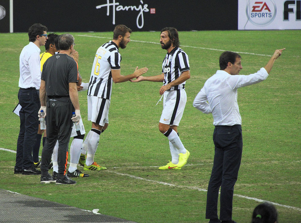 M. Motta, A. Pirlo, Max Allegri par Muhammad Ashiq - Wikimédia Commons CC BY-SA 2.0