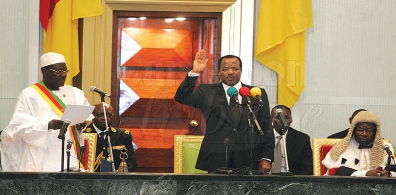 Paul Biya pendant sa prestation de serment en 2018 , source : cameroun tribune