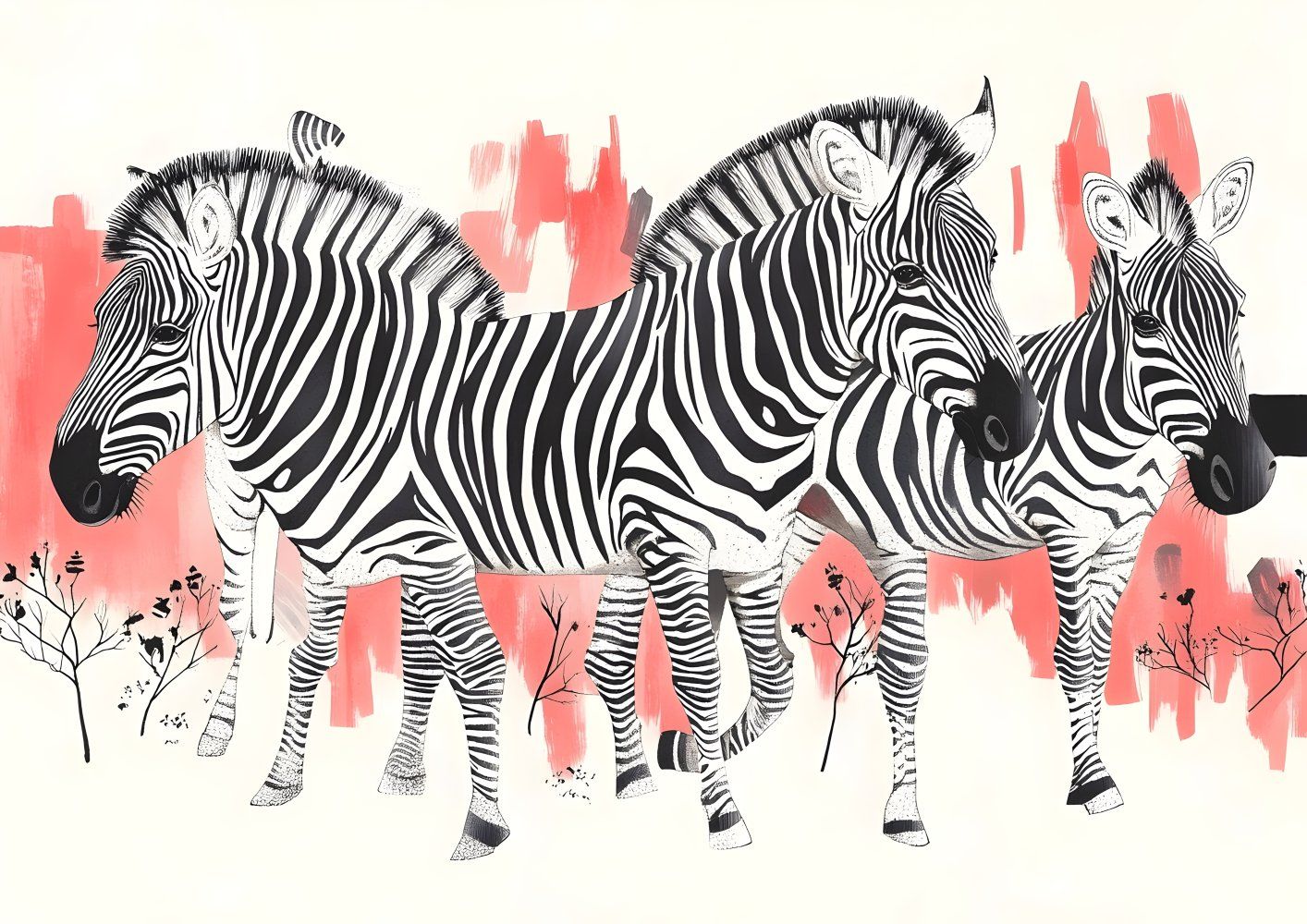 Konten Illustrasi Tiga Zebra