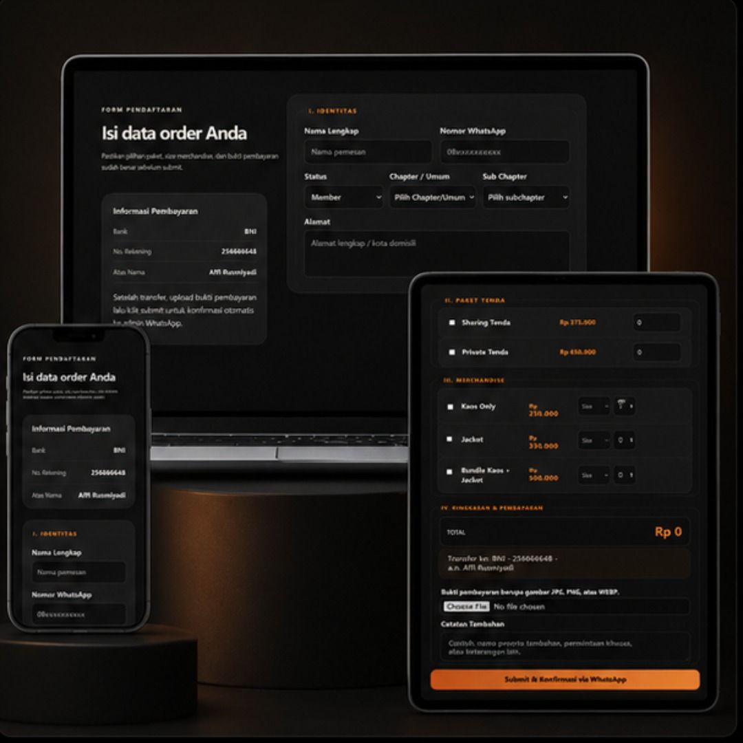 Tampilan responsive form order RORI Bandung