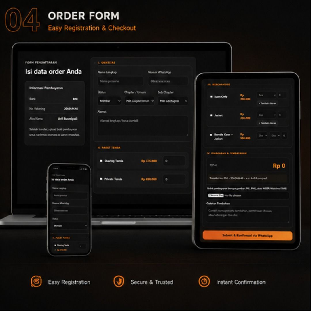 Form registrasi dan pembayaran website RORI Bandung