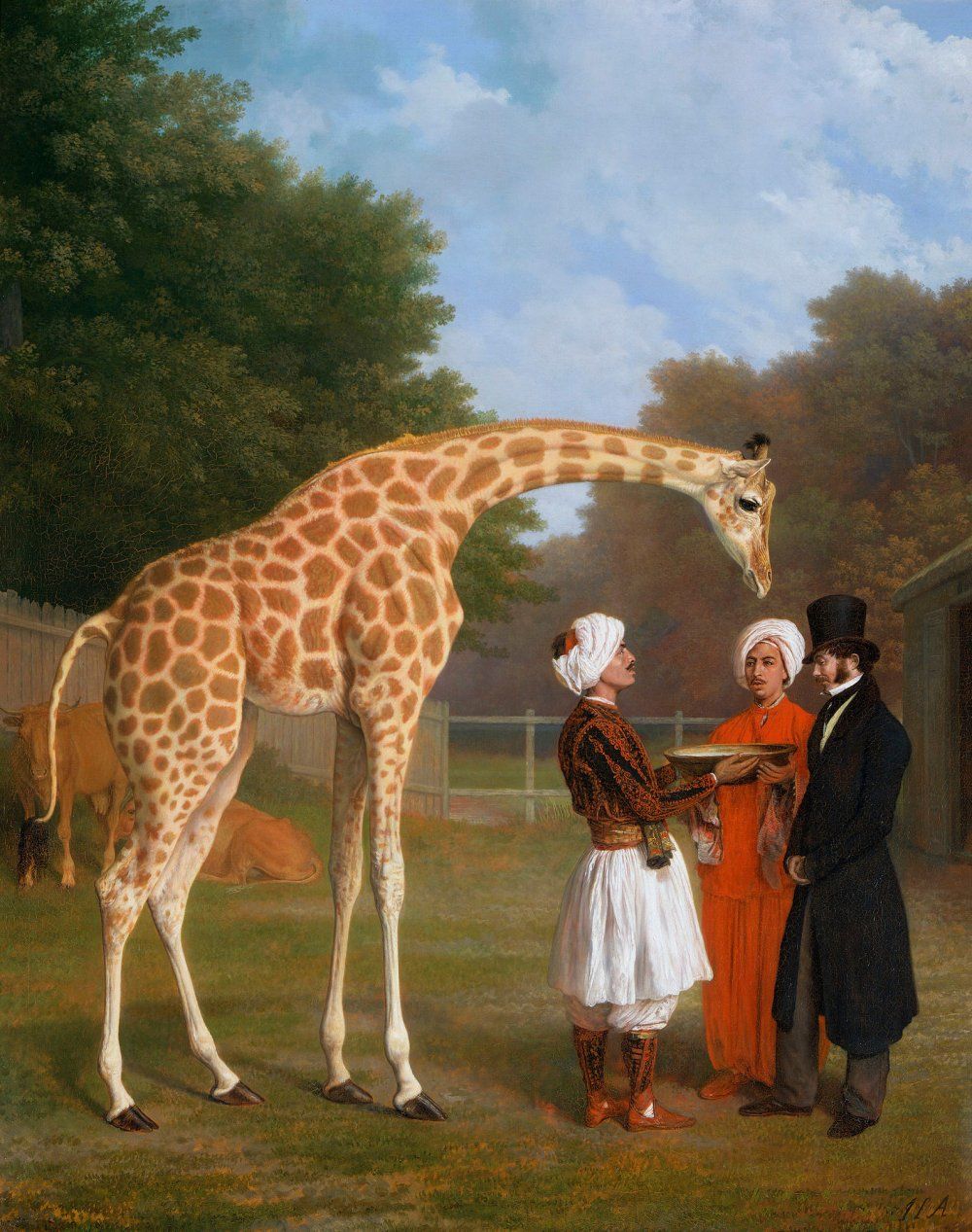 Konten Animasi Vintage dengan Giraffe, Orang dan Sapi