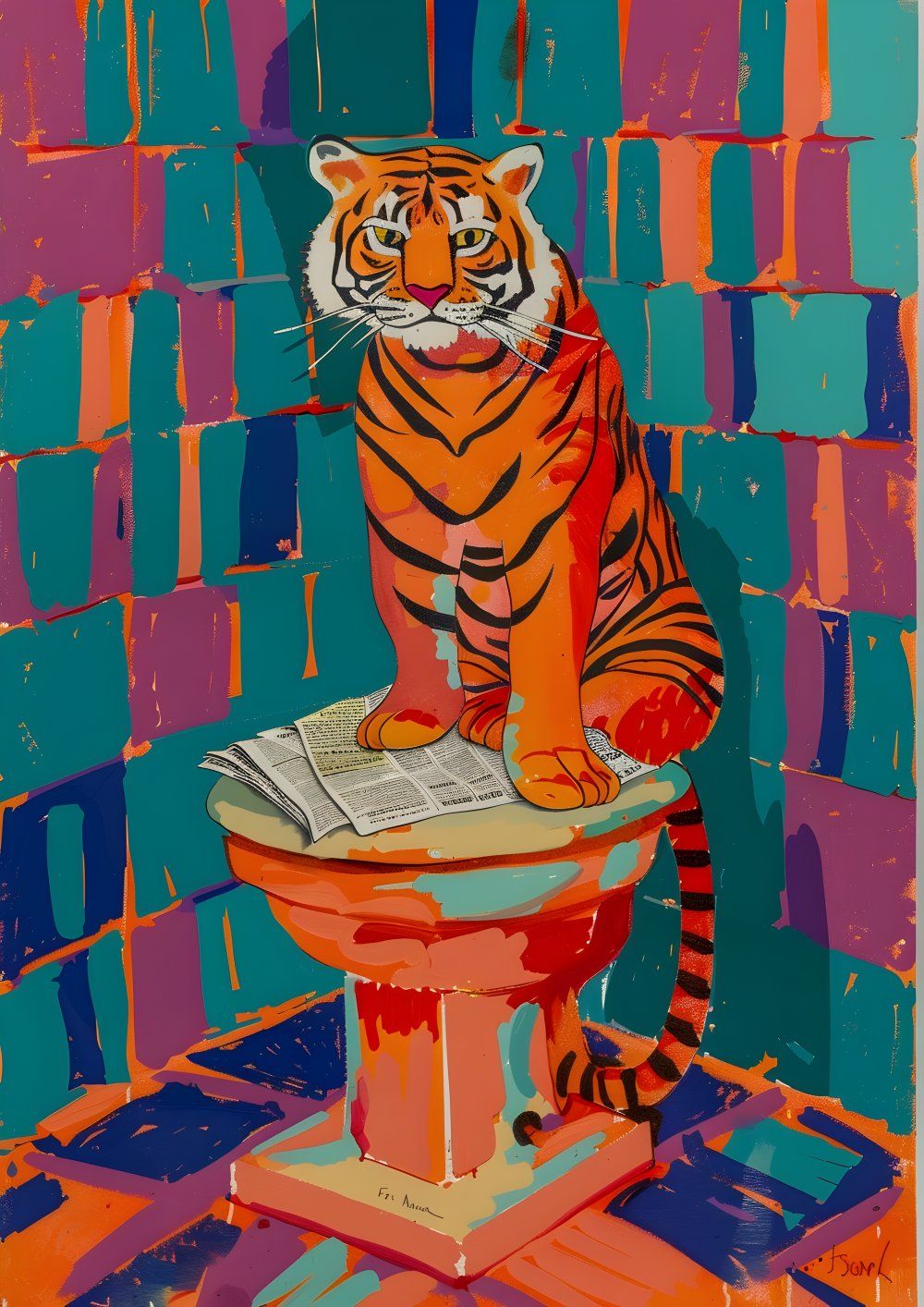 Konten Tiger di atas Toliet dengan Berita, Setiap Kali