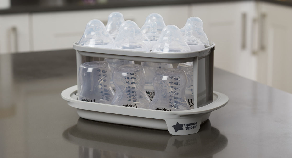 Super-steam Advanced Electric Sterilizer tray with bottles inside