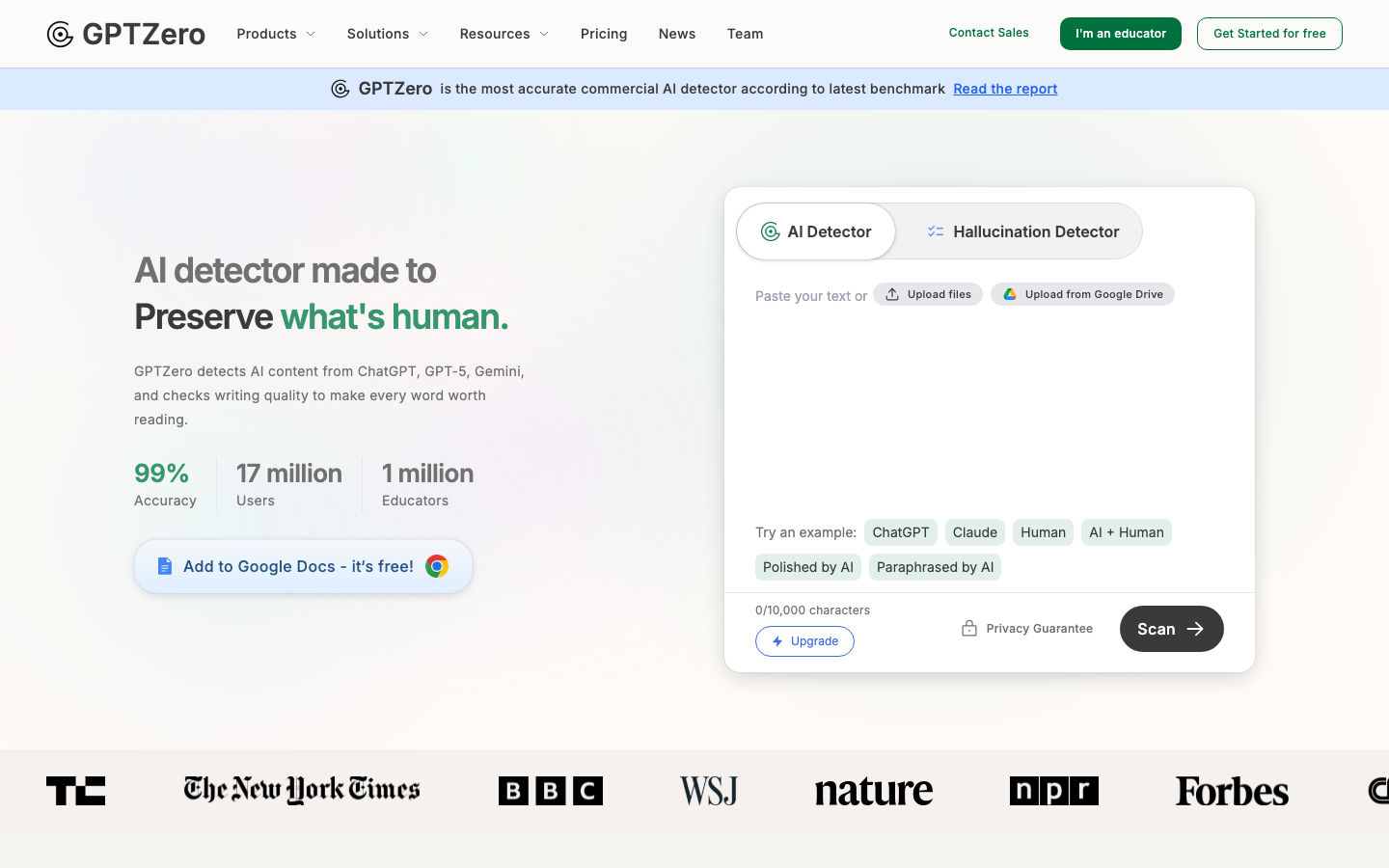 GPTZero product preview