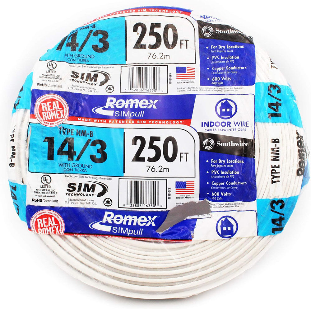 Romex 63946955 14/3 NM-B Building Wire Blue 250-ft Packaged Roll ...