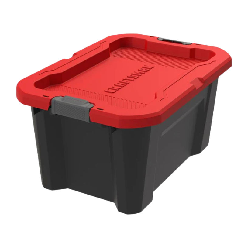 Craftsman Latching Storage Tote Black Tote with Red Lid 20 gal. at