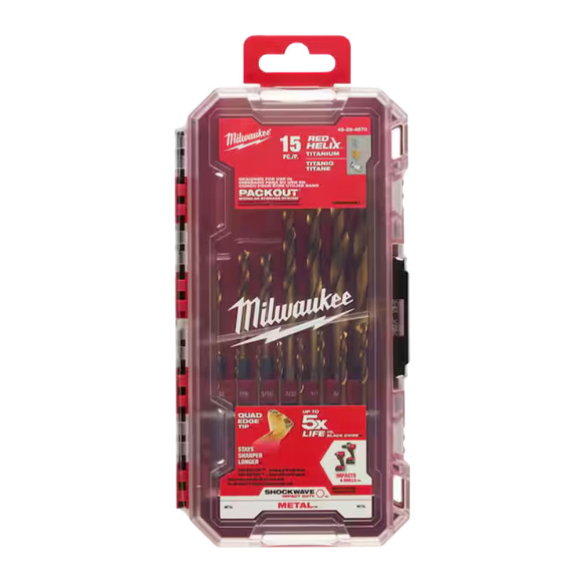 Milwaukee Shockwave Impact Duty Red Helix Titanium Drill Bit Set (15 pc ...