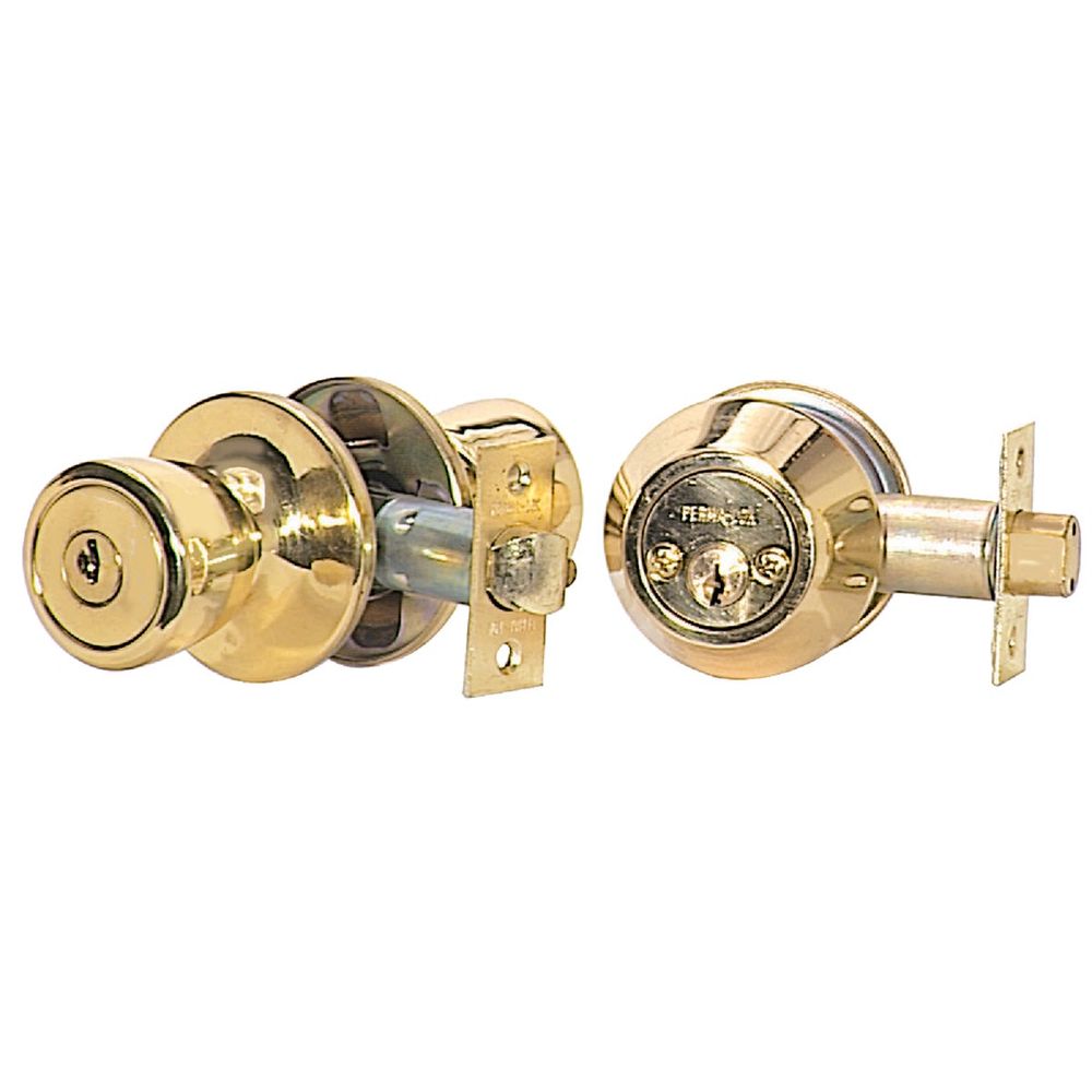 Steel Pro Polished Brass Deadbolt and Door Knob Combo at Tahlequah