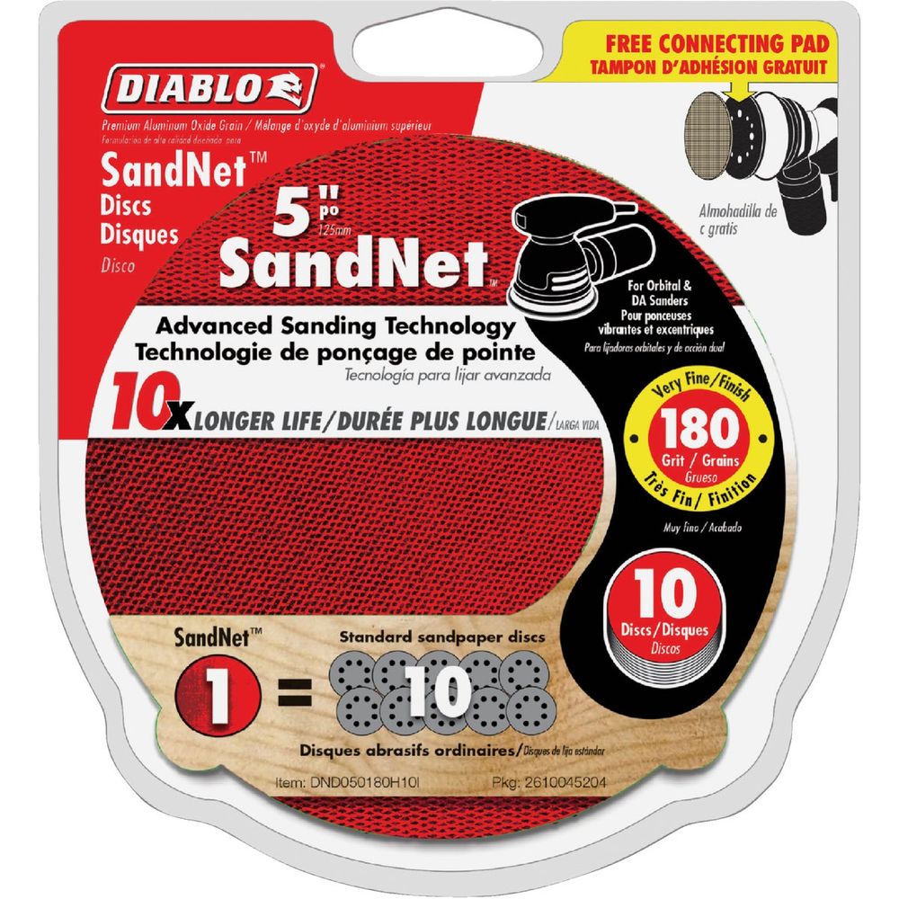 Diablo SandNet 5 In. 180 Grit Sanding Disc with Connection Pad (10