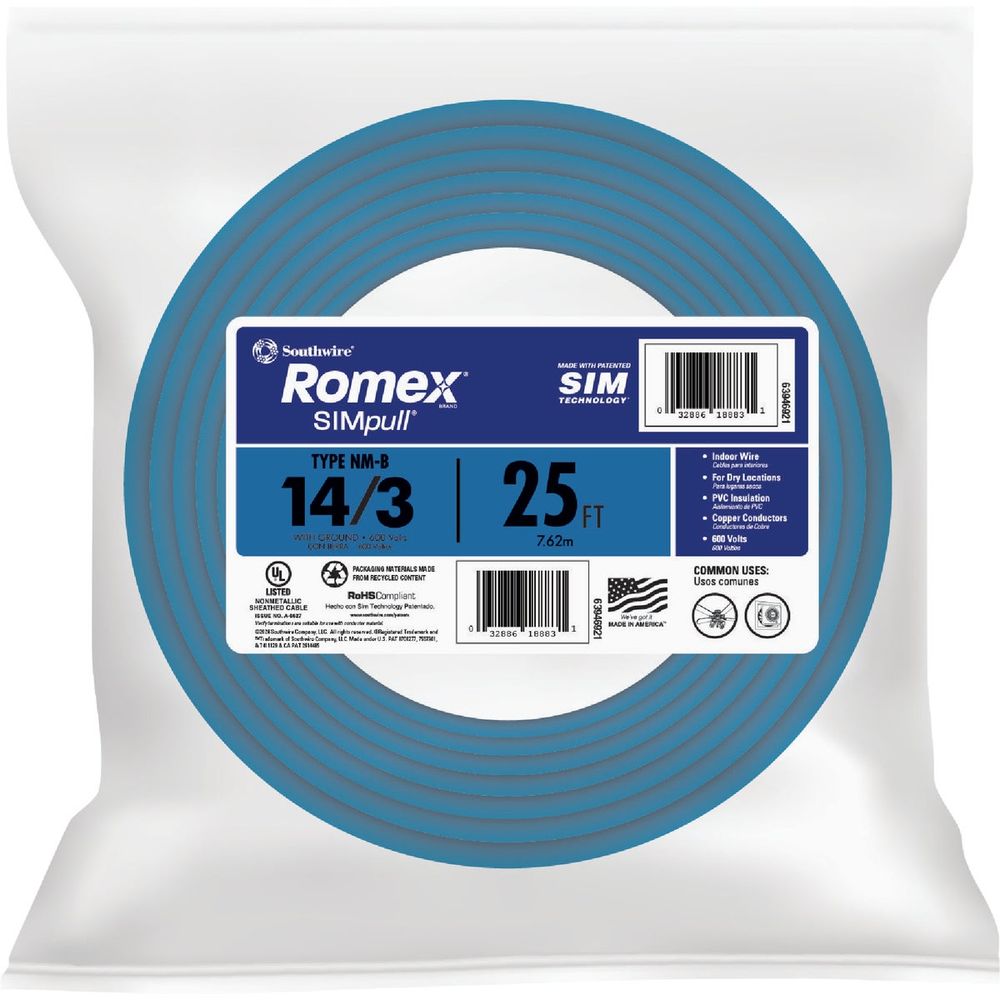 Romex 25 Ft. 14/3 Solid Blue NMW/G Electrical Wire at Tahlequah
