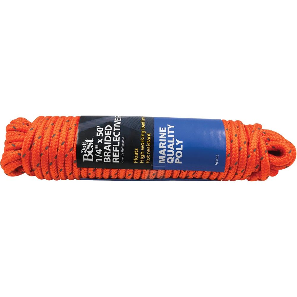 Lumber Jack Ropes Do it Best 1/4 In. x 50 Ft. Orange Braided Reflective Polypropylene ...