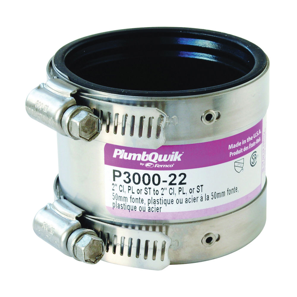 Fernco P3000-22 Transition Coupling, 2 in, PVC, SCH 40 Schedule