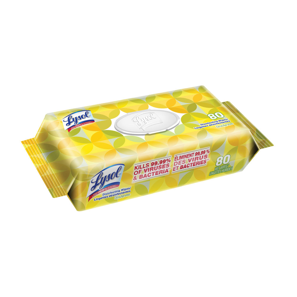Lysol 99716 Disinfecting Wipes, 8-1/2 in L, 6-3/4 in W, Lemon Like
