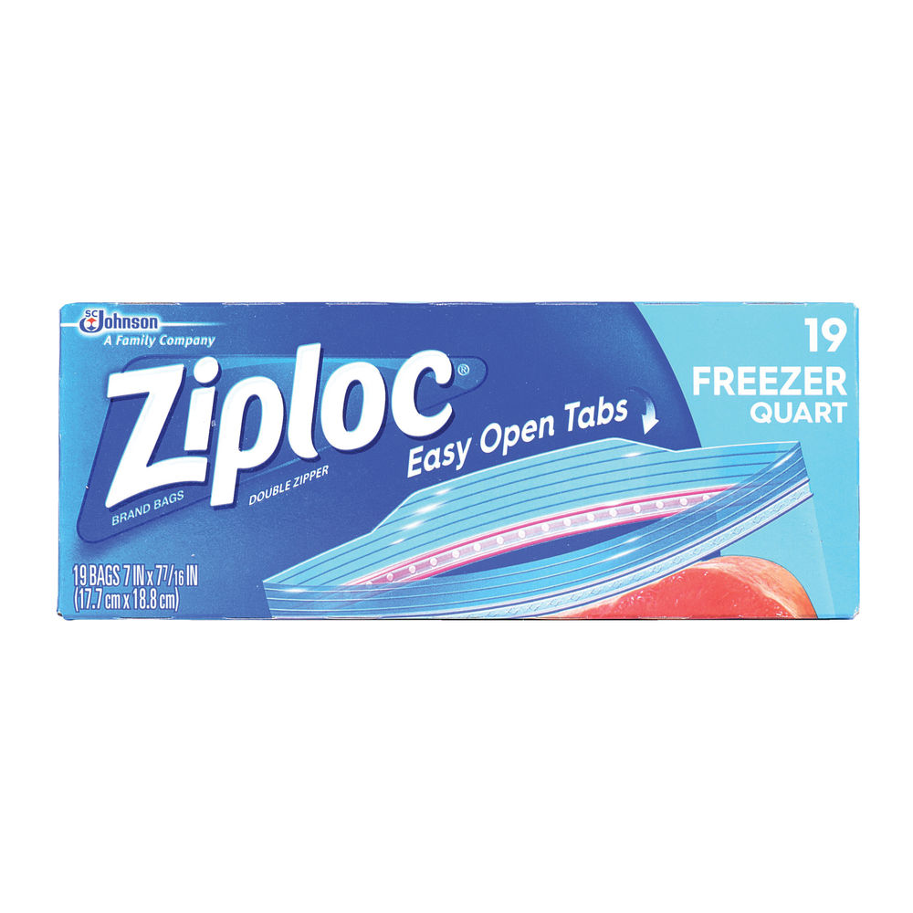 Ziploc 00388 Series Freezer Bag, Zipper Closure, 7 in W, 7-7/16 in