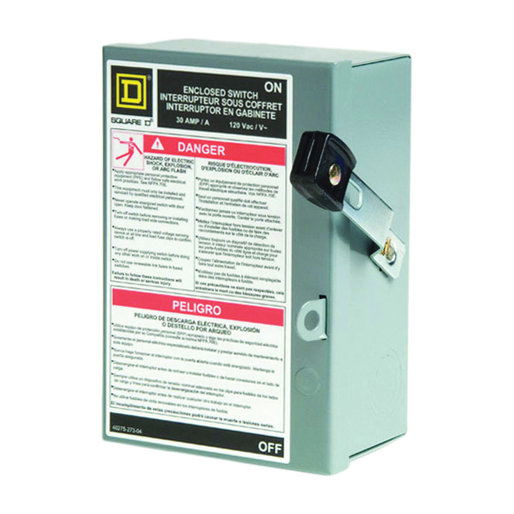 Square D L111N Safety Switch, 1 -Pole, 30 A, 120 V, SPST, Lug