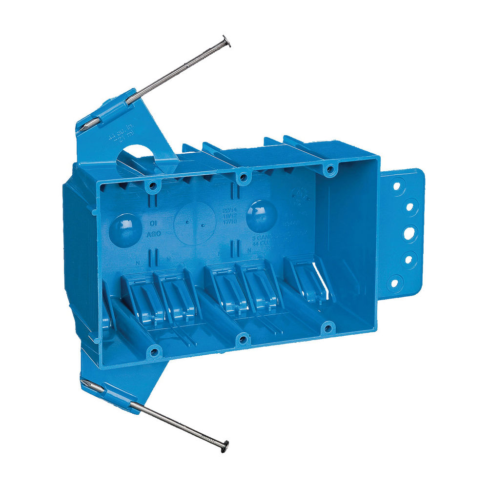 Carlon B344AB-UPC Outlet Box, 3 -Gang, PVC, Blue, Captive Nail, Bracket ...