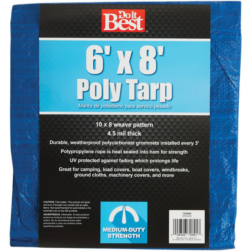 Do It Best 700568 Medium-Duty Poly Tarp, 8 ft L, 6 ft W, 4.5 mil