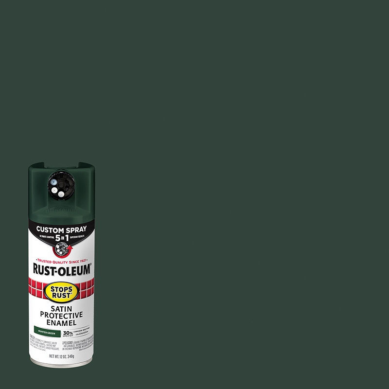 Rust-Oleum 376874 5-In-1 Enamel Paint, Satin, Hunter Green, 12 oz