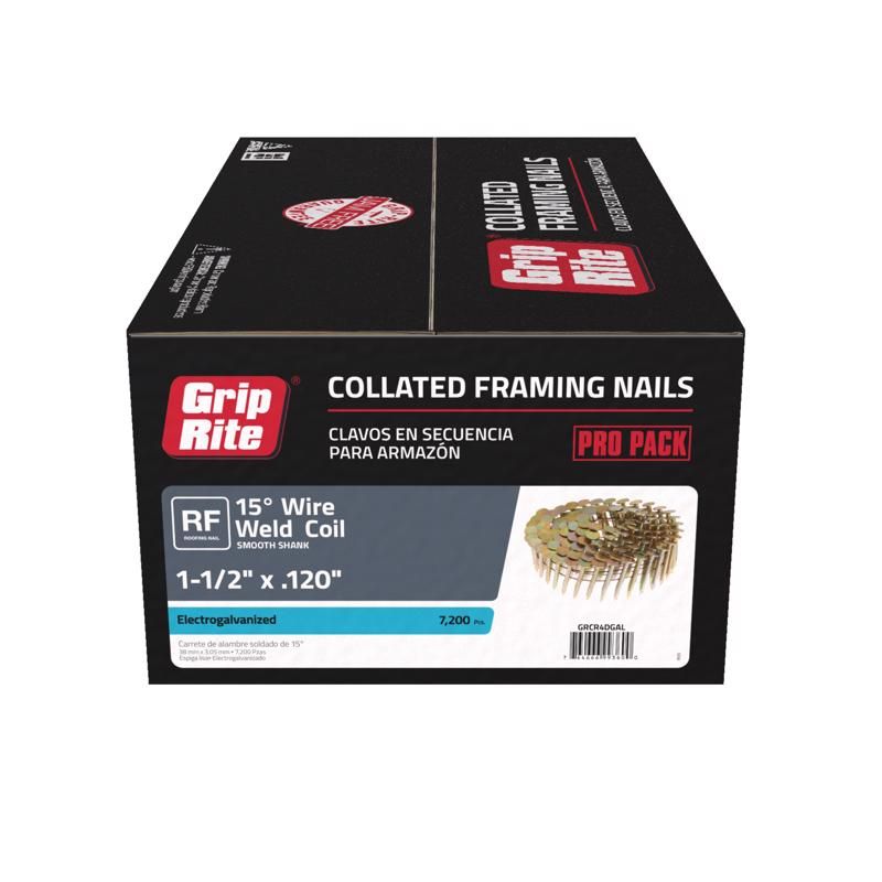 Grip Rite GRCR4DGAL 1-1/2IN Wire Collated Electrogalvanized Smooth
