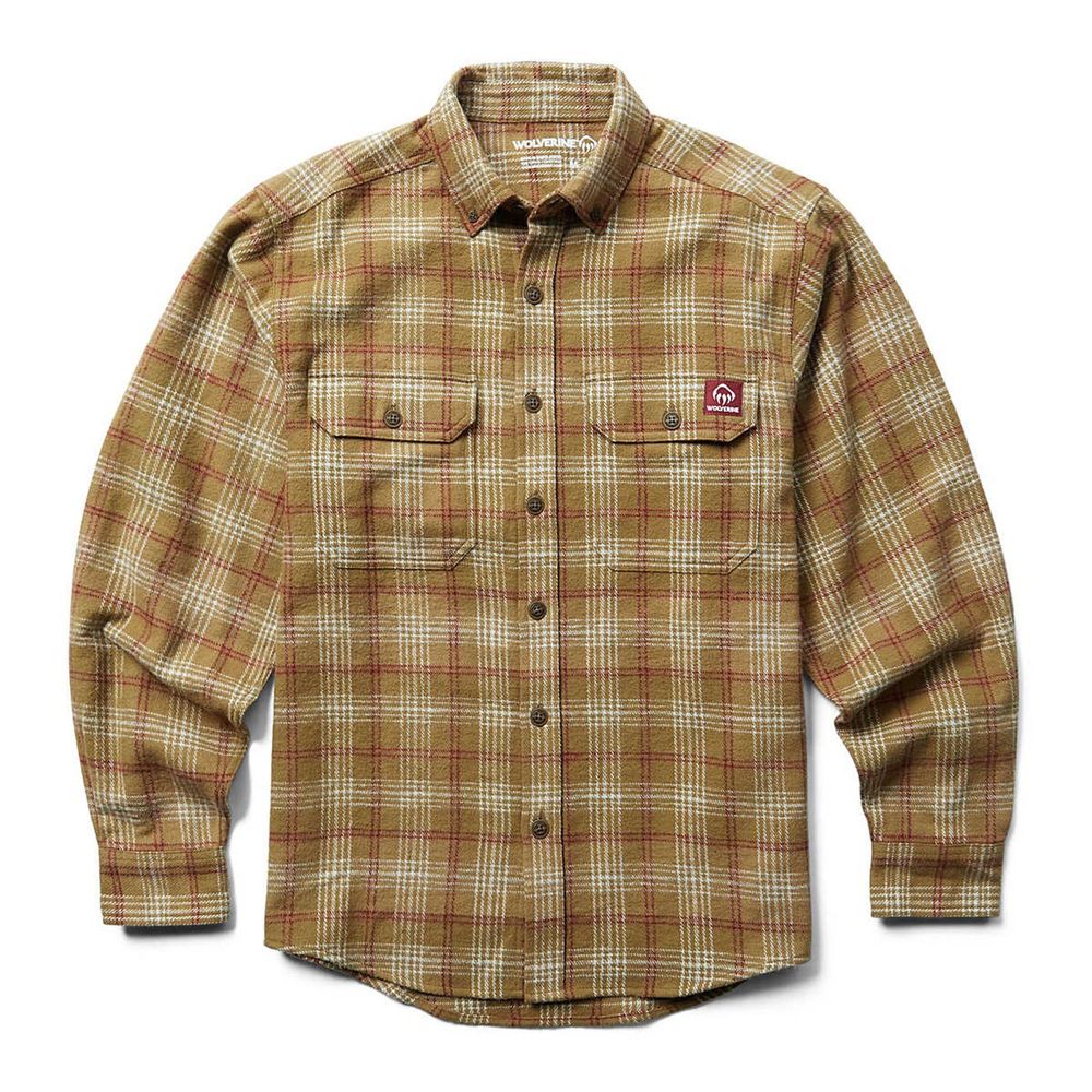 Wolverine Men's Glacier Flannel Long Sleeve Button-Up Coyote Plaid