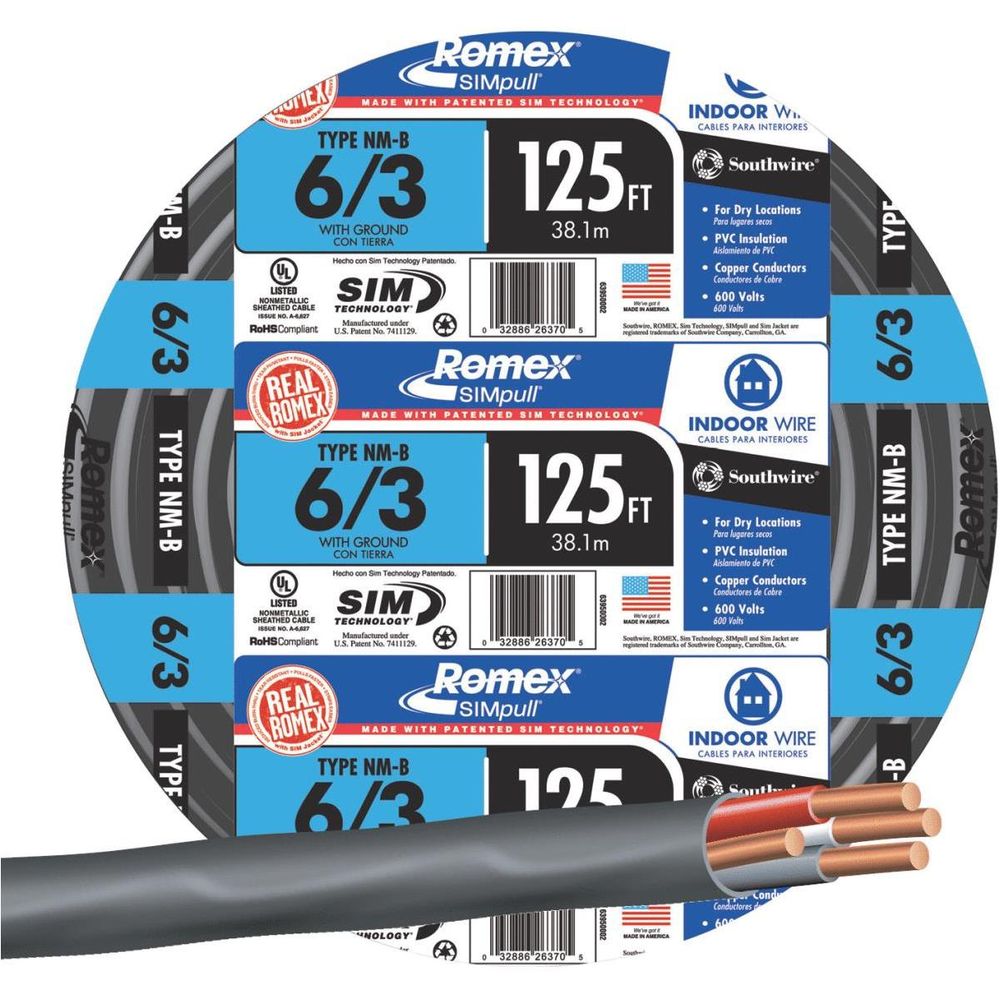 Gray Romex Southwire Romex SIMpull Bulk NM-B 6/3 Wire with Ground Grey at Moscow ...