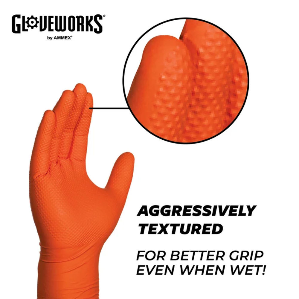 Gloveworks Heavy Duty Orange Nitrile Gloves (100 (XL